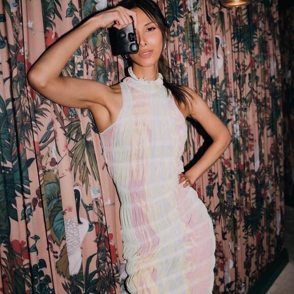 Roberta Einer Rainbow Bodycon Midi Dress Pastel Sheer Medium Large 10 - Picture 6 of 16